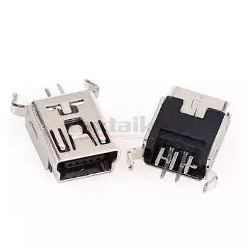 20 шт., мини-USB типа B, 5-контактная гнездовая розетка, прямоугольная тонущая пластина, DIP SMD 90, разъем 180 градусов, вставной интерфейс передачи данных