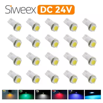 20 шт. T5 DC 24 В 5050 светодиодная лампа SMD салон автомобиля освещение приборной панели индикатор обогрева клин грузовик фургон инструмент купольная лампа
