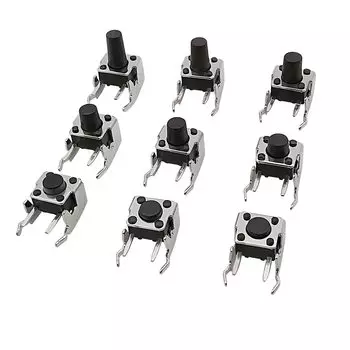 20 шт. Тактильные кнопки LOCHEUK 6x6, пластик, черный/серебристый