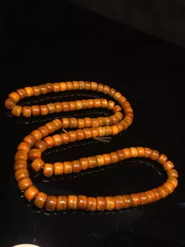 20“Tibetan Temple Collection Natural Bovine bone Carved Ball 108 beads Necklace Rosary Buddhist utensils Town house Exorcism
