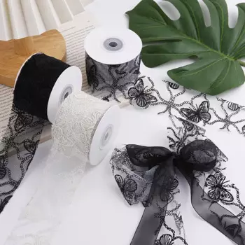 20 Yards 50MM Butterfly Embroidery Gauze Lace Skirt Edge Bows Ribbon Hair DIY Handmade Material Crafts Accessories
