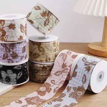 20 Yards 50MM Flowers Grid Plaid Lattice Gold Snow Yarn Ribbon Hair Bows DIY Crafts Handmade Accessories Material Gift Wrapping