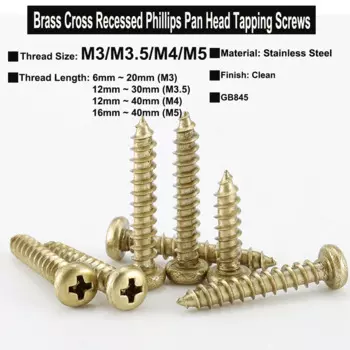 Yiqianyuan M3 M3.5 M4 M5 M6 Латунные саморезы с крестообразным шлицем и полукруглой головкой Винты по дереву Саморезы для мебели GB845