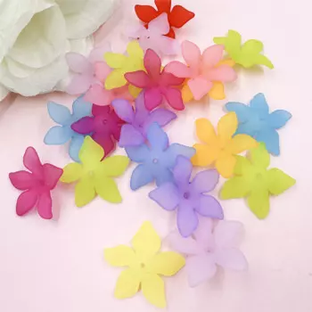 20pcs 25*5mm Matte Flower Acrylic Beads Necklaces Fashion 5-Petal Flower DIY Hair Accessories For Earrings Jewelry Making