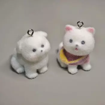 20PCS 3D Cute Flocking Dog Charms Kawaii Cartoon Animal Resin Pendant for make DIY Keychain Earring Jewelry Accessories