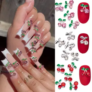 20pcs Cherry Blossoms Nail Charms Alloy Glitter Rhinestones Press on Nail 3D Cherry Craft Jewely Nail Art Decoration Accessories