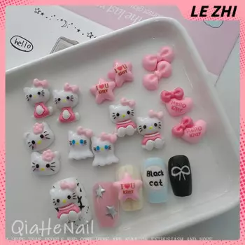 20Pcs Cute Sweet Hello Kitty Love Nail Decorations Diy Cat Skirt Star Ghost Nail Charms Cartoon for Diy Nail Art Accessories