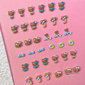 20Pcs Diy Handwork Sanrio Hawaiian Hello Kitty Nail Art Accessories Holiday Black Wine Red Skin Cartoon Resin Nail Decoration