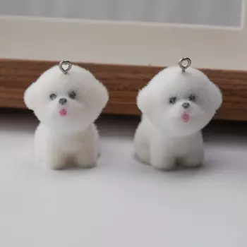 20pcs Flocking Cartoon Animal Dog Charms Cute Plush Resin doll pendant for Earring Keychains DIY crafts Jewelry make Accessories