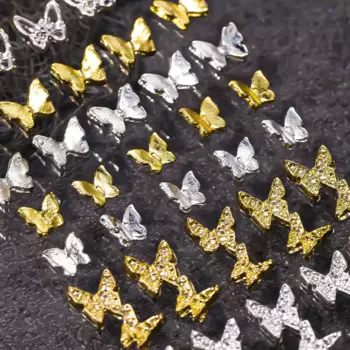 20PCS Gold Silver Metal 3D Nail Art Butterfly Charms Accessories Parts For Manicure Deocr Nails Decoration Supplies Materials
