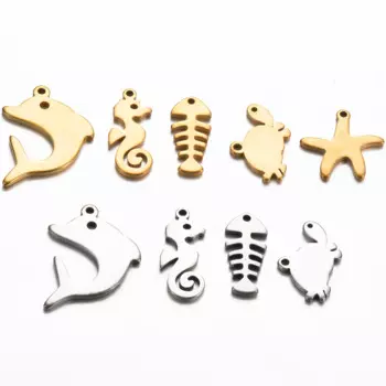 20pcs/lot Stainless Steel Sea Turtles Dolphin Starfish Seahorse Fishbone Charms Marine Life Pendant DIY Jewelry Accessories
