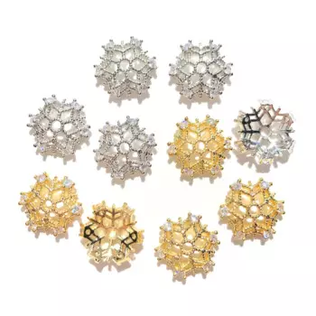 20pcs/lot Zirconia Pave 13.7mm Hollow Snowflake Beads Caps Gold-Plated Spacer for Bracelet Necklace Earring Jewelry DIY Finding