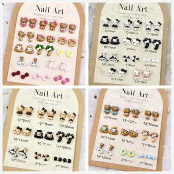 20Pcs Mixed Hello Kitty Cute Nails Accessories Hawaii Black White Brown Blue 3D Resin Swimming Ring Diy Nails Phone Case Charm