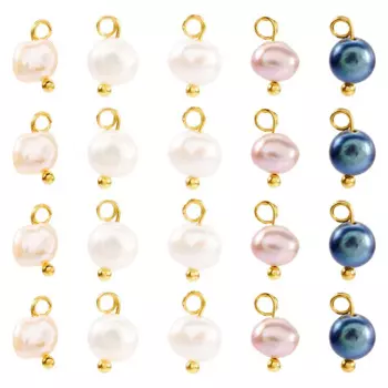20Pcs Natural Cultured Freshwater Pearl Charms With Golden Brass Loop for Earrings Necklace Pendant Accessories Making Findings