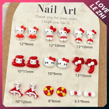 20Pcs New Year Christmas Hello Kitty Nail Art Accessories Charm Red Dolphin Coconut Tree Cartoon Resin Nail Art Ornaments