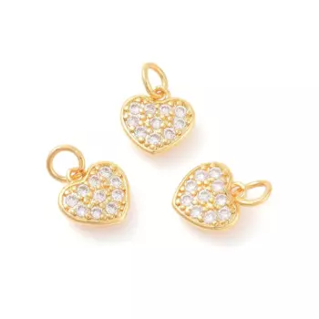 20pcs Small Brass Crystal Cubic Zirconia Charms Heart Pendants for Jewelry Making DIY Bracelet Necklace KeyChain Pendant