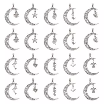 20Pcs Tibetan Style Moon Alloy Pendants 304 Stainless Steel Findings For DIY Jewelry Making Earrings Necklace Accessories