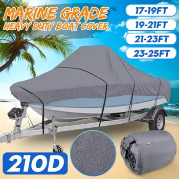 210D T-Top Boat Cover 17-25FT V-hull Fishing Boat Cover Anti-UV Waterproof Heavy Duty Marine Trailerable Canvas Boat Accessories