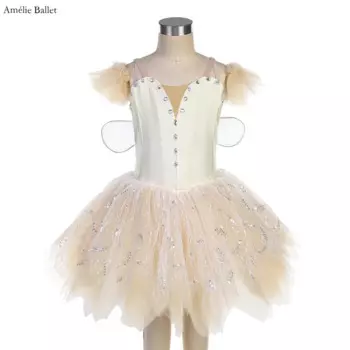 22130 Лиф из спандекса цвета слоновой кости с крыльями и романтической пышной юбкой, балетная танцевальная пачка, сценический костюм для взрослых и детей