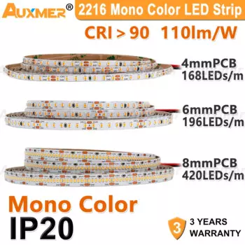 Auxmer Светодиодная лента 4/6/8 мм, 2216 лм/Вт, 5 м