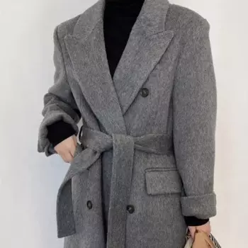 [2238] костюм, облегающее кашемировое пальто с плечами спереди, женское длинное двубортное шерстяное пальто с поясом
