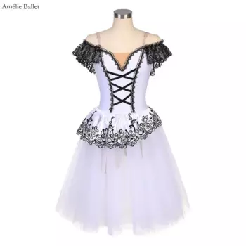 22540, романтическая балетная пачка с открытыми плечами, белое трико из спандекса, платье для взрослых и девочек, танцевальный костюм балерины, длинная балетная пачка