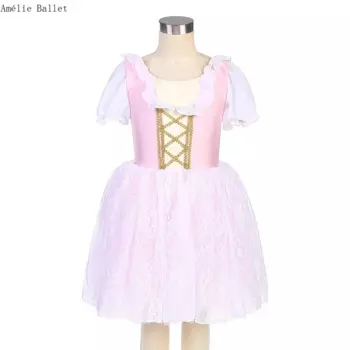 22553 розовый/бледно-зеленый лиф из спандекса с короткими рукавами, балетная танцевальная пачка для женщин и девочек, балетный костюм для выступлений на сцене, платье