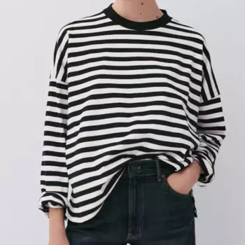 23 весенние трикотажные леггинсы в полоску с круглым вырезом, футболка с длинным рукавом для женщин