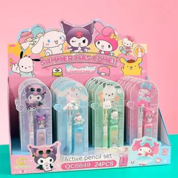 24 шт. Sanrio Kuromi Cinnamoroll моя мелодия 0,5 мм черный механический карандаш костюм искусственная кожа Канцелярский набор оптом