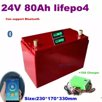 24 В 80 Ач Lifepo4 литиевая батарея с Bluetooth BMS для инвертора солнечной панели скутера резервное питание лодка свет + зарядное устройство 10 А