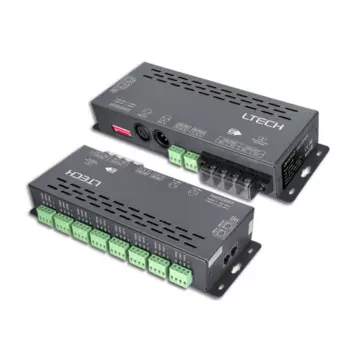 Ltech 24-канальный декодер DMX LT-924, 12-24 В, вход 3A*24CH, 72A, DMX512 Slaver XLR-3/RJ45, светодиодная лента RGB, использование OLED-экрана