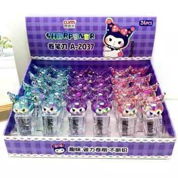 24pcs/ лот Creative Kuromi лазерная кристаллическая точилка карандашей Sanrio ручной механический нож нож канцелярские принадлежности подарок школьные принадлежности