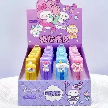 24pcs/ лот Sanrio Push Pull ластик милая мелодия корица рисования карандашные ластики канцелярские принадлежности для детей подарки школьные принадлежности