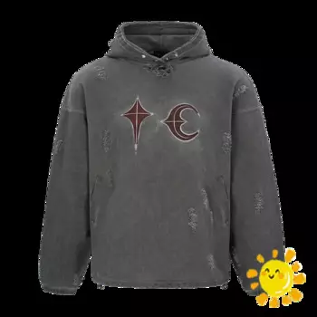 24SS Classic THUG CLUB Trend Hole Ретро Винтажная одежда Высочайшее качество Свободная уличная одежда большого размера Толстовка Пуловер Толстовки