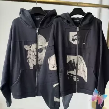 24ss Хип-Хоп Уличная Куртка ERD Большой Винтаж Лоскутная Иллюстрация Принт Карманная Толстовка На Молнии Мужчины Женщины Cleanfit Толстовки