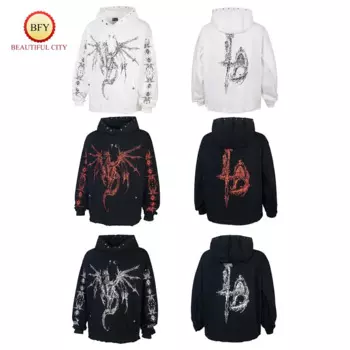 24SS Новая толстовка с капюшоном THUG CLUB, мужская и женская толстовка с металлическими заклепками, 1:1, высокое качество, винтажная толстовка в стиле хип-хоп из тяжелой ткани, толстовка большого размера