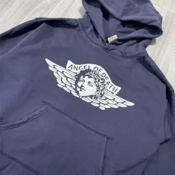 24ss, свободные женские пуловеры с капюшоном SAINT MICHAEL худи с рисунком ангела, лучшее качество, потертая фиолетовая мужская одежда