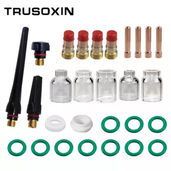 Комплект из 28 шт./компл. новых газовых линз Pyrex TIG для сварочных горелок #4 #5 #6 #7 #8, комплект из чашек Pyrex, подходит для горелок Tig WP-17/18/26, аксессуары для сварки