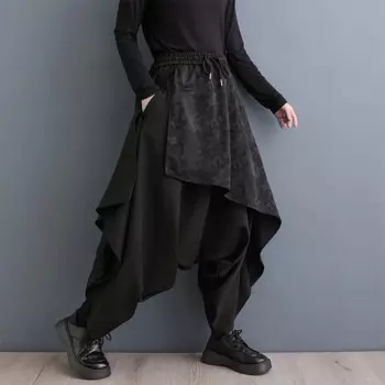 # 2975 винтажные брюки через плечо, женские асимметричные широкие брюки с разрезом, женские свободные уличные мешковатые брюки с высокой талией, женские