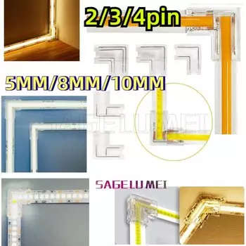 2/3/4-контактный разъем для полосы COB светодиодные разъемы 90-градусный L-образный угол 5/8/10 мм без пайки для светодиодных лент CCT FCOB RGB