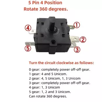 2/4 позиционный поворотный переключатель AC 250 в 16 А радиатор для электрического комнатного отопителя
