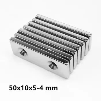2 ~ 50 шт. 50x10x5-4 большой магнит, редкоземельный магнит, 2 отверстия, 4 мм блочные Магниты 50x10x5, мощный магнит 50*10*5-4 мм 50*10*5