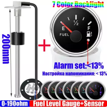 ZMFJH 2 "52 мм датчик уровня топлива + поплавковый датчик топлива 100-550 мм 0-190 Ом измеритель масляного бака с сигнализацией 7 цветов света для автомобильной яхты 12 В 24 В