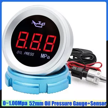 2 "52 мм манометр масла без датчика красный светодиодный цифровой измеритель давления масла с сигнализацией 0 ~ 1 МПа для автомобиля, лодки, 12 В, 24 В, на заказ