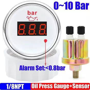 2 "52 мм манометр масла с мигающей сигнальной лампой, красный светодиодный цифровой масляный пресс + датчик 1/8NPT для автомобиля, морской яхты на заказ