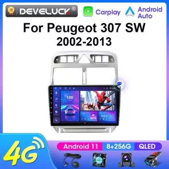 2 Din Android 12.0 Автомобильный радиоприемник Мультимедийный видеоплеер для Peugeot 307 SW 2002-2013 Навигация GPS Carplay Autor Стерео WIFI 4G