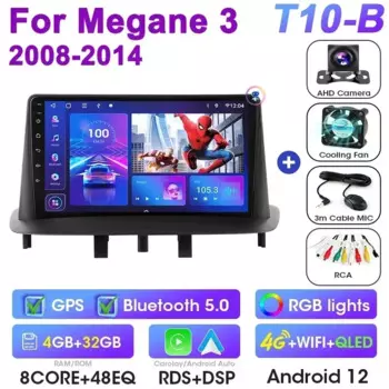 2 Din Android 12 Автомобильный радиоприемник Мультимедийный видеоплеер для Renault Megane 3 Fluence 2008-2014 Навигация GPS Carplay Auto DVD RDS