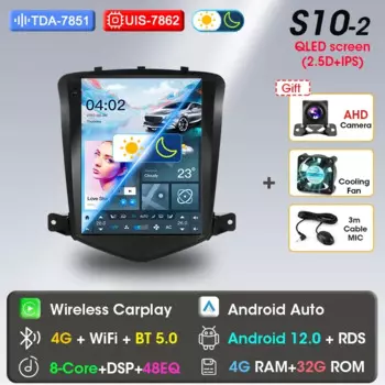 2 Din Android 12 Автомобильный радиоприемник для Chevrolet Cruze 2008-2012 Мультимедийный видеоплеер GPS-навигация Стерео Carplay Разделенный экран 4G