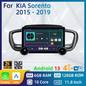 Автомагнитола 2 Din, Android, 11,8 дюйма, для KIA Sorento 2015-2019, навигация, стерео, мультимедийный плеер, Авторадио Carplay, 4G, Wi-Fi плеер
