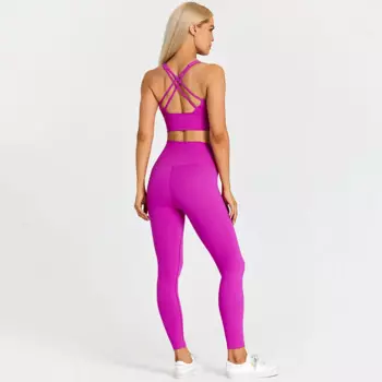 2-х предметный комплект для йоги, женский спортивный комплект, тренировочная одежда, спортивные костюмы, леггинсы с высокой талией, бюстгальтер для фитнеса с перекрестными бретелями, спортивный костюм для бега